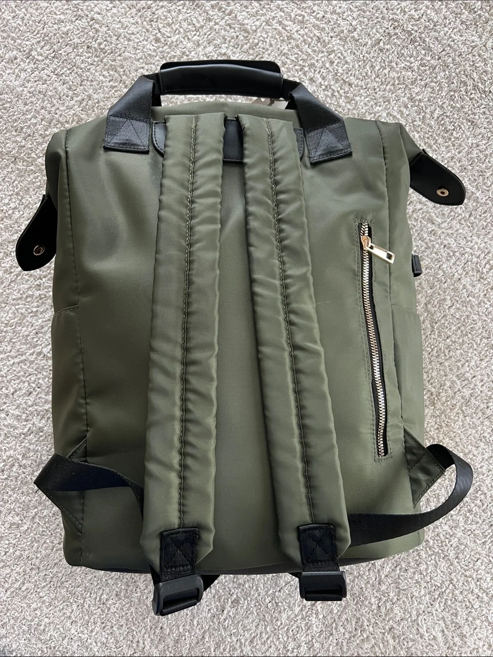 a new day Olive Green Backpack with Gold Zipper and Black Trim